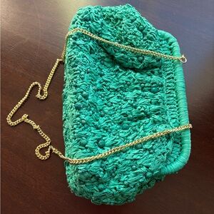 The Frankie Clutch: Embellished Raffia Edition, turquoise.